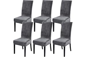 LinTimes Jakość hotelowa aksamit elastyczny ochraniacz na krzesło pokrowce na siedzenia do jadalni na wesele bankiet przyjęcie dekoracja narzuta miękka gruba solidna aksamitna tkanina nadająca się do prania, zestaw 6 szt. szary paw