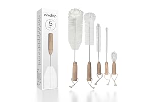 Nordiqo - 5er Set Premium Flaschenbürsten - 42.5 cm (bis zu) Extra Lange Reinigungsbürsten : Dünn & Weithals, Deckel, Rohr | Bürsten kompatibel mit Sodastream, Aarke, Thermos, Baby, Glas, AirUp