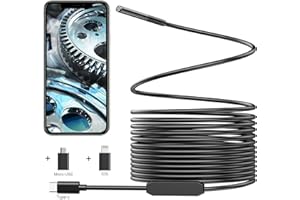 SACOKIA Inspection Camera USB Endoscope, 7.9 mm Borescope Inspection Snake, IP67 Waterproof, Semi-Rigid Cord with 6 LED Lights, Tube Sink Pipe Drain Camera for Android, iPhone, iPad (9.84FT)