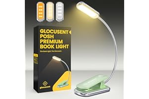 Glocusent Posh Premium Lampe Livre avec Minuterie,Lampe Lecture Rechargeable 16 LED, Fonctionne 160hrs,Soin des yeux 1800K sur Liseuse Lampe,3 Couleurs,5Niveaux de Luminosité,Parfaite pour Lecteurs