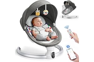 Kotsy sdraietta neonati con telecomando e controllo bluetooth per connessione smartphone,altalena neonato con cintura di sicurezza a 5 punti,con 5 ampiezze altalene timer a 3 stadi