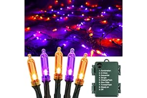 OEMG 12m 120 LED Halloween Lights Orange Purple Christmas Lights, 8 Modes Fairy Lights Battery Outdoor Waterproof String Lights, Curtain Fairy House Lights for Xmas Garden Party Yard Roof Decor