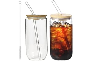 BAIFULAI Lot de 2 gobelets à bulles en verre de 500 ml avec couvercle et paille, verre à bulle, à café, à smoothie, à café glacé, à long drink