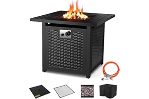 TLGREEN Gas Fire Pit, 28" Fire Table with Waterproof Protective Cover & Lava Stones, 72.5 * 72.5 * 67.5 cm, 14.5 kW, Gas Fireplace Garden, Including Table Top & Protective Grille, Gas Fire Pit Outdoor