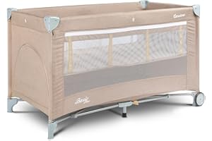 CARETERO BEST FOR BABIES CARETERO Basic Plus Lit Parapluie Bébé avec Matelas 120x60 cm - Lit de Voyage Pliable pour Bébés Jusqu'à 15 kg - De la Naissance à 4 Ans - Sac de Transport Inclus - Beige