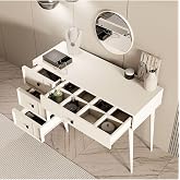 2250 ROSE AYNALI (AHŞAP AYAKLI) MDF PROFİL &Ccedil;ER&Ccedil;EVELİ 4 &Ccedil;EKMECELİ 120 CM MAKYAJ MASASI BEYAZ