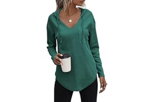 Cuptacc Sweat a Capuche Femme Col V Sweat Hoodie Manche Longue Automne Hiver Top Blouse Chic et élégant
