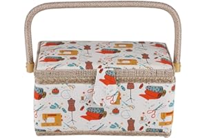‎GOTOTOP GOTOTO Nähkästchen mit Griff, Nähkästchen für Haus und Reisen, Nähzubehör, Aufbewahrungsbox, 27,8 x 18 x 14,5 cm