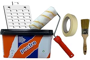 PECTRO Set Peinture blanche mur et plafond 6,6kg (4L) Kit avec rouleau, pinceau, grille et ruban | Interieur Exterieur Enterrés - Acrylique et lessivable au fort pouvoir couvrant - Emballages recyclé