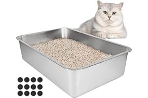 HOLYELKS Edelstahl Katzentoilette für Kätzchen, Katzenklo Edelstahl, Geruchskontrolle, Antihaft, Leicht zu reinigen, Cat Litter Box, Haustiertoilette für Kaninchen, Frettchen und Meerschweinchen (60*40*15)