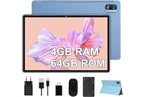 YESTEL Tablette 10 Pouces, 4 Go RAM +64 Go ROM Extensible jusqu'à 1 to, Android Tablette Tactile FHD 1920 x 1200 8000 mAh, 5 MP+13 MP, Bluetooth, Face ID avec Étui, Sky Bleu