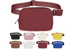 Bomvabe Belt Bag for Women Dupes, PU Fashion Crossbody Lulu Waist Pack Lemen Bag with Adjustable Strap, Everywhere Belt Bag for Travel Outdoors Running Hiking(Wine red)