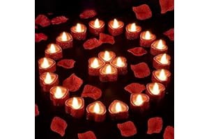 HUTATO 24pcs Bright Romantic Heart LED Candle Kit - Romantic Decorations,Valentine's Day Deco,Flameless Romantic Love LED Tealight Candle for Valentine's Day Anniversary Wedding Table Birthday Party Decor