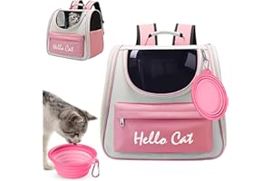 Surmounty Haustier Rucksack mit Netzfenster,Faltbare Katzentasche Hunderucksack MIT Reisenapf,Wasserdichtes Oxford-Tuch mit viel Platz bis 15KG