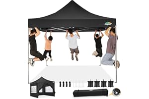 COBIZI pavillon 3x3 wasserdicht stabil Winterfest, faltpavillon Outdoor faltbar partyzelt，pop up pavillon klappbar gartenpavillon mit 4 Seitenteilen und Laufradtasche, Schwarz（420D Oxford-Plane）