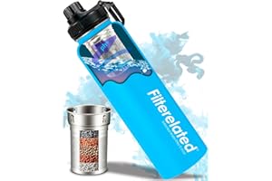 FILTERELATED Alkalische Wasserflasche Edelstahl Wasserstoff Wasserflasche mit mikroporösem Filter Alkaline Water Bottle mit Sportdeckel 800 ml, PH 9+ (Blau)