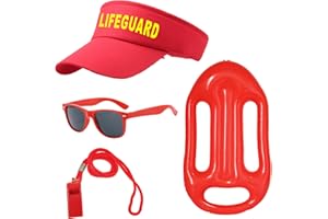 UILYNIU 4 Pièces Costume de Sauveteur Homme Femme, Accessoires Sauveteur Casquette Visière Sifflet Lunettes de Soleil Bouée de Sauvetage, Deguisement de Plage per Adultes Halloween Carnaval