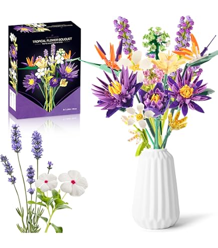KOJAYHOL Bouquet De Fleurs En Construction – 933 Pièces – 16 Fleurs – Cadeau Fête Des Mères