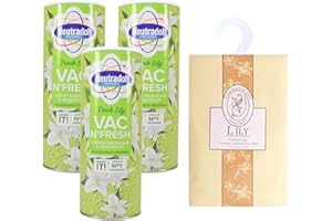 QUINN WHOLESALE 2-in-1 Shake and Vac Carpet Cleaner Powder Bundle: 3 x Neutradol 350g Shake and Vac Carpet Freshener Lily Fresh + Hanging Wardrobe Spice Scent Sachet (Lily)