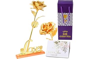 MaNeaz Rose Eternelle Rose Plaqué Or 24K Rose Eternelle Romantique Avec Support Incluye Tarjeta De Felicitación Cadeau Pour Maman/Femme/Amie/Elle Saint Valentin Fête Des Mères Mariage
