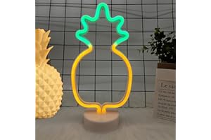 Ovker Piña Señales Luminosas Neón Luz de Noche, Letreros de Neón, Iluminación de Ambiente Dormitorio Decoración con Batería powered y USB, Luces de Noche para Infantil Navidad Fiesta