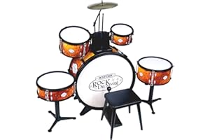 Bontempi BeatFusion Pro: Batería Premium con Bombo Potente y Set Completo de Percusión, Naranja, 700x400x800 mm
