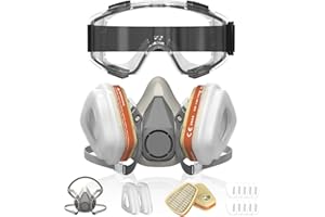 MONOJOY Face Mask with A1P2 Certified Filter, Safety Reusable Dust Respirator Masks for Sanding, Spray Painting, Chemical, DIY, Includes Protective Glasses & 10 Replacement Filters
