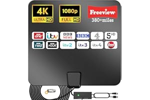 CENBOU 2024 Upgraded TV Aerial- Indoor TV Aerial with Amplifier Signal Booster 280+ Miles Range,Freeview Digital TV Antenna Support 4K 1080P