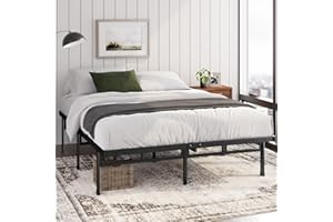 Zinus Justin Łóżko 140 x 190 cm, wysokość 36 cm, z miejscem do przechowywania pod łóżkiem, metalowe łóżko na platformie, czarne