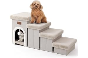 COZY KISS Pet Stairs for Small Dogs with Storage Space and Home, Dog Stairs Foldable for Sofa Couch, Dog Stairs with Non-Slip Base, Leak-Proof, Up to 80 kg (Beige, 33 x 89 x 45, 4)