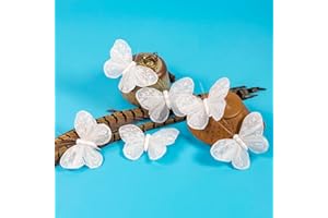 YCHTEWY - Set di 12 decorazioni floreali a forma di farfalla con piume su stecchini con filo bianco, farfalle per composizioni floreali (A)