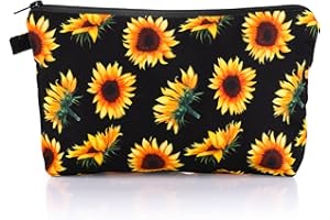 Sibba Mini Trousse à Maquillage en Toile avec Fermeture éclair - pour Femme et Fille, Petit Tournesol Jaune, Organiseur de Sac