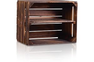 CHICCIE Holzkiste im Vintage Look geflammt dunkel Lange Ablage - Obstkiste Kiste