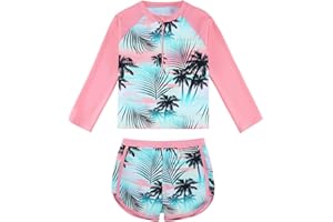 URMAGIC Girls Swimming Costume Toddler Kids Rash Guard Swimsuit Bathing Suit Swim Set Two Pieces Long Sleeve Swimming Sets for 3 4 5 6 7 8 9 10 Years,UPF 50+ Protection