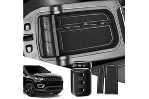 SXCY Vano Portaoggetti per Jeep Compass Bracciolo, Center Console Organizzatore Storage Box con Tappetino Antiscivolo Accessori Compass 2017-2020 (Nero)