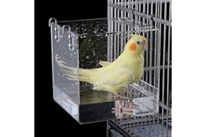 Aceshop Bird Bathtub Hanging Bird Bath Bowl Transparent Acrylique Bird Bath House Bath House, Accessoire de Cage à Oiseaux avec Crochets pour Petits Oiseaux Finch, Perruche, Canari 12.8 * 11.3 * 13cm