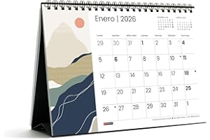 Miquelrius - Calendario 2026 de sobremesa, Organizador anual A5: 210 x 148,5 mm, Con espacio para anotar, Encuadernación espiral doble, Planificador 12 meses, Español, Montañas