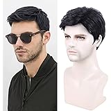 Creamily Parrucca Nero da uomo Parrucche sintetiche naturali a strati corti Parrucca di Halloween per cosplay di Halloween