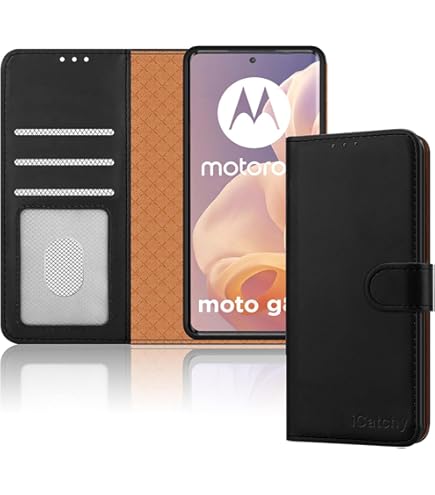 For Motorola Moto G85 5G Case And 1 Tempered Glass Screen Protector, Leather Wallet Phone Case With Card Slots Magnetic Closure Kickstand Protective Cover For Motorola Moto G85 5G - Black