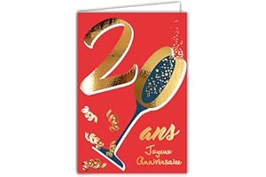 Carte Anniversaire 20 ans en Or Doré Brillant en Relief Texturé pour Homme Femme - Texte Coloré Adapté à l’Âge à l’Intérieur - Enveloppe incluse - ColorAges, Rouge et Or Doré - Afie 69-2420