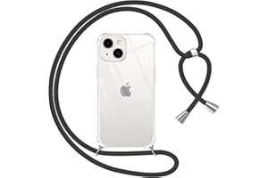 Pnakqil Mobile Phone Strap for iPhone 13/iPhone 14 Case with Strap, Transparent Soft Silicone Case with Cord Necklace, Transparent Anti-Fall Protective Case for iPhone 13 with Lanyard, Black