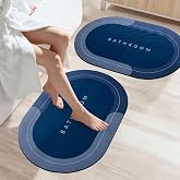 SITTELLA® 2 Pieces (3.5mm) Anti-Skid Water Soaking Oval Bathroom Print Rubber Mat, Water Absorbent Mat (40X60Cm) Blue