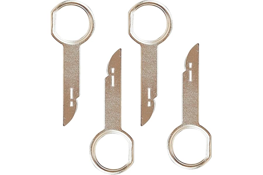 4pcs Car Radio Removal Tool Key,Car Radio Release Keys Extraction Tool, Stainless Steel Pins Radio Adapter Disassembly Tool for Volkswagen Ford Focus Fiesta Mondeo Audi Mercedes,silver