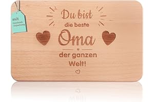 GOLDZIPLES Frühstücksbrettchen oma geschenke | Brotzeitbrett mit Gravur “Du bist die beste Oma der ganzen Welt” | Großmütter Geschenke Buchenholz | Geschenkidee ideal für Muttertag Geburtstags Weihnachten