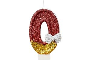 Bekecidi Świece numer 0 z kokardą, czerwone świece urodzinowe cyfry, czubek na tort, delikatny, złoty błysk na ciasto, świeczki liczbowe do ciast dla dziewcząt, na urodziny, rocznicę ślubu (numer 0)