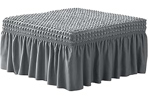 JHLD Copri Pouf Elasticizzato, Copri Poggiapiedi Morbido Seersucker Copertura dell'Ottomano Con gonna Fodera per Pouf Per soggiorno Camera da Letto -grigio-Grande