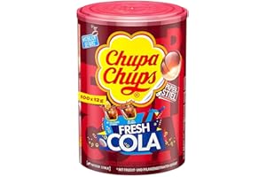 ‎CHUPA CHUPS Chupa Chups Fresh Cola Lutscher-Dose, enthält 100 Lollis in den Geschmacksrichtungen und Cola-Zitrone, praktische Aufbewahrungs-Dose, geeignet für Geburtstag, 100 x 12g