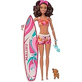 BARBIE - Surfer-Puppe mit Surfbrett und Hündchen, Handtuch und Radio für Strandabenteuer und Geschichtenerzählen, Clips und K
