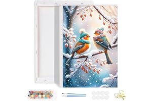 HEIBAGO Framed Paint by Numbers for Audlts Beginners, Birds Paint by Numbers Canvas, Audlt DIY Winter Oil Paint by Numbers Kits, Landscape Painting Art Craft for Home Decor 20x30cm