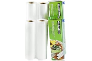 KitchenBoss Sac Sous Vide Alimentaire,4 Rouleau 20cmx5M et 28cmx5M,Total 20 M,Rouleaux Sous Vide Alimentaire avec 2 Boîte de Coupe(Pas Plus de Ciseaux) sans BPA,pour Machine Sous Vide KitchenBoss